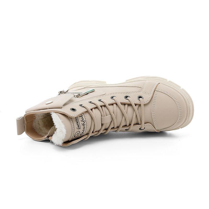 W2579 New Winter Women's Solid Color Velvet Mid-top Cotton Shoes Snow Boots Heightening Casual Warm Cotton Shoes