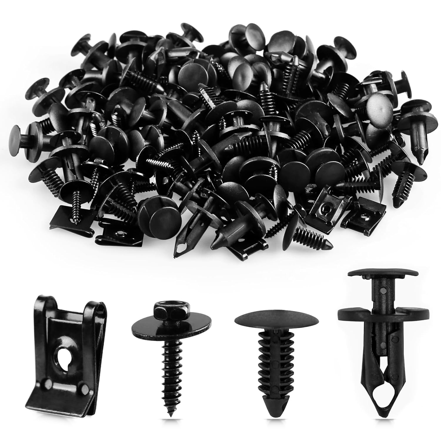 Xislet 120Pcs M4.2 Universal Fender Liner Engine Splash Shield Hex Head Screw & U Nut Kit Nylon Bumper Fastener Retainer Plastic Clips Compatible