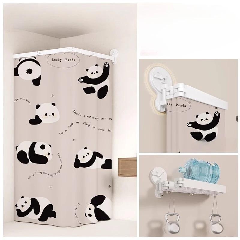 L Shape Folding Shower Curtain Suction Cup No Drilling Bathroom Dry And Wet Separation Waterproof Toilet Corner Shower Partition