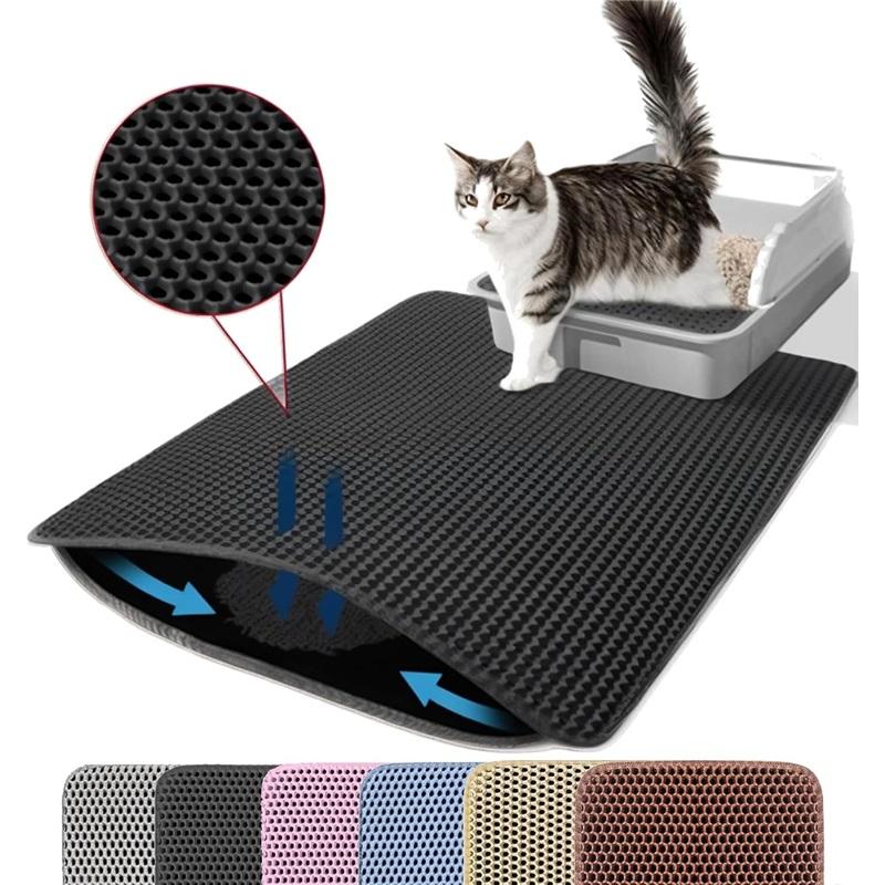 Tappetino Lettiera Gatto Doppio Strato Animali Domestici Antiscivolo Grande Tappetino Filtrante Lettiera Animali Domestici Resistente all'Usura Impermeabile Antiscivolo Tappetino Lettiera Gatto