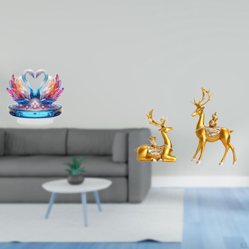 Acrylic Swan Sculpture And Deer Figurines Tabletop Centerpiece Cabinet Decoration Bookshelf Office