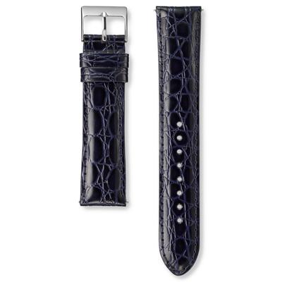 Genuine Aftermarket Cowhide Leather with Crocodile Pattern Cut Edge Glazed Lug Width Buckle Width Navy [Seiko Watch] Band, Embossed, Finish, 20mm,