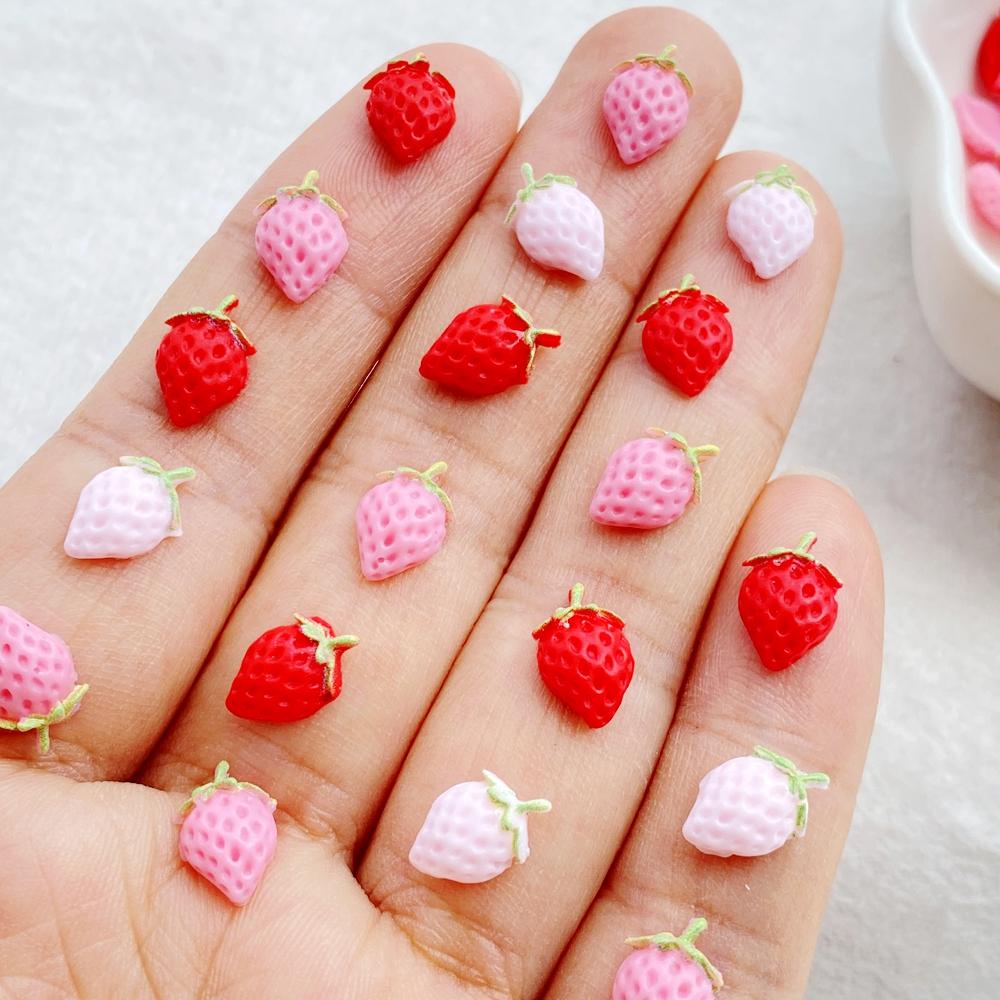 50pcs Resin Cute 3D Mini Strawberry Flat Back Rhinestone Scrapbook DIY Craft For Nail  Decor Jewelry Accessories