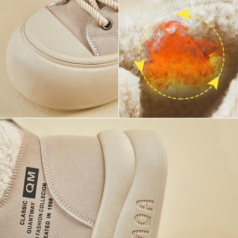 Winter Warm Snow Boots for Women Non-Slip Chunky Platform Sneakers With Faux Fur Lined Lace-Up Tennis Walking Shoes Women's Comfortable Short Booties
