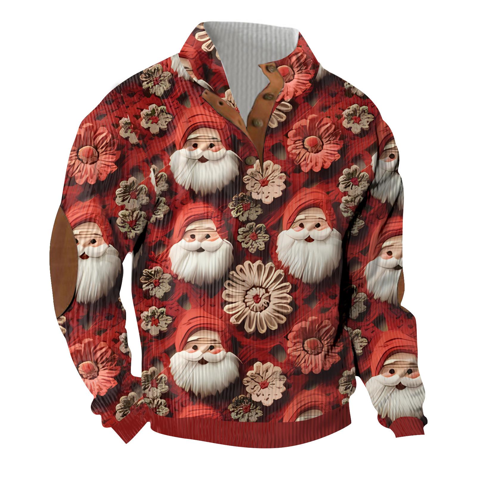 

Рождественский принт, 3 пуговицы - мужская толстовка с воротником-стойкой, повседневная толстовка с капюшоном и пряжкой XL шафрановый