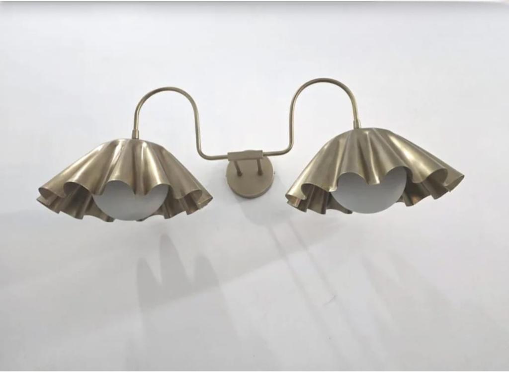 Mid Century 2 Metal Shade Wall Sconce Raw Brass Wall Lamp Fixture