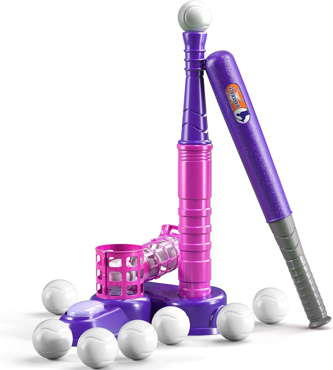 

2 In 1 Tee Sphere Set For Kids Baseball T-Sphere Set With 10 Balls Step On Pitching Machine Batting Tee Outdoor Sport Plaything Games