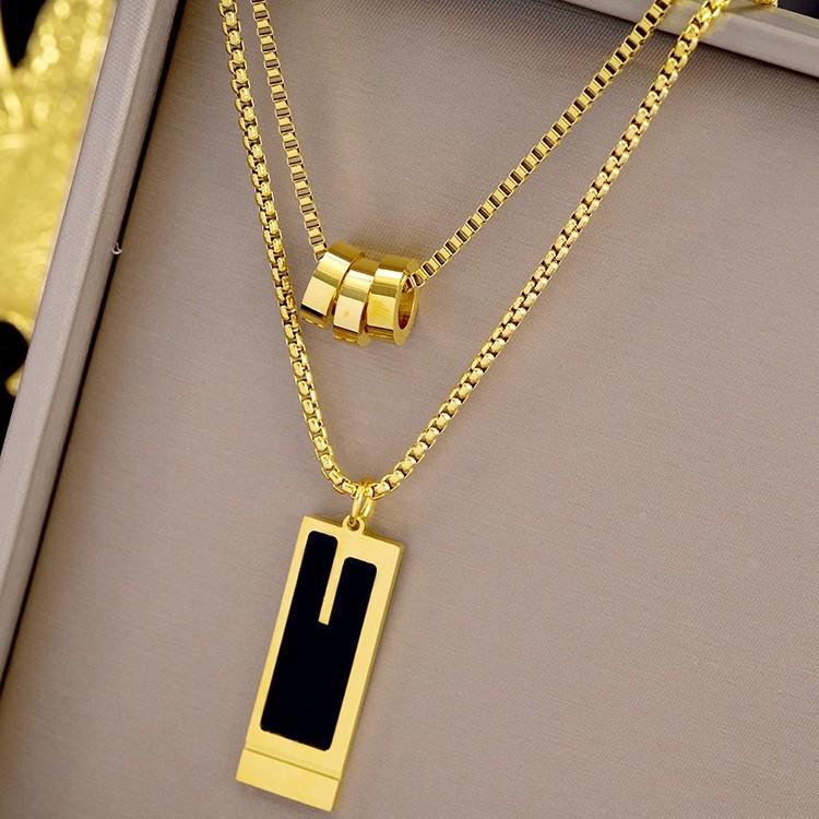 2024 Trendy Double Layer Titanium Steel Necklace: European & American Design for Autumn/Winter