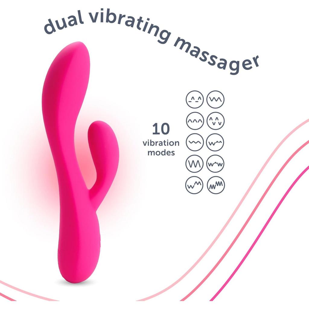 Dual Rabbit Vibrator Personal Massager, 10 Vibration Settings, Body-Safe Silicone, Waterproof, USB Rechargeable, for Women and Men