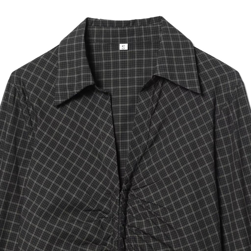 European and American style, new women's clothing, foreign style pleated slim-fitting plaid top 27081337