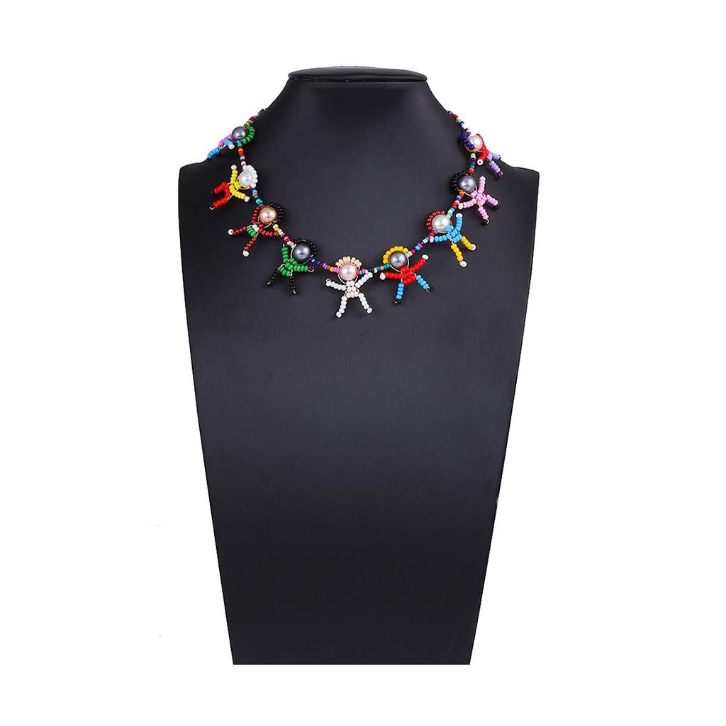 Niche Unique Creative Design Sense Hand-woven Cartoon Three-dimensional Villain Imitation Pearl Female Collarbone Chain