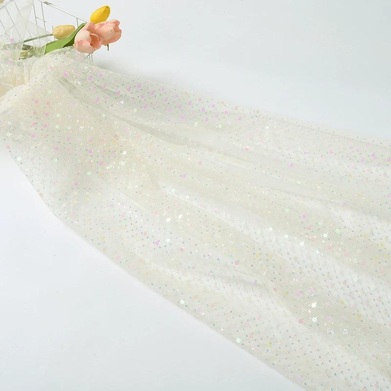 Diamond Grid Sequin Mesh Fabric for Wedding Dress Headwear Decoration Fabrics By The Meter Diy Sewing Material Cloth