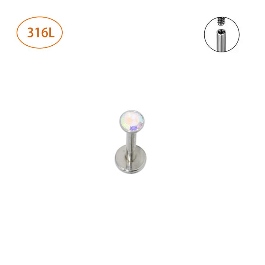 Multicolor 1.2*8mm Stainless Steel 16G Rhinestone Lip and Cartilage Stud