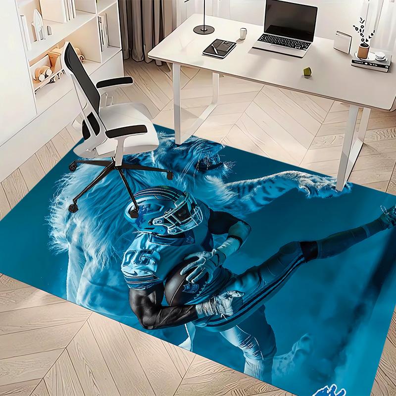 Detroit Lions logo Print Area Rug - Soft, Washable Non-Slip Indoor Mat for Office Chairs, Living Room, Home Office Decorative Rug