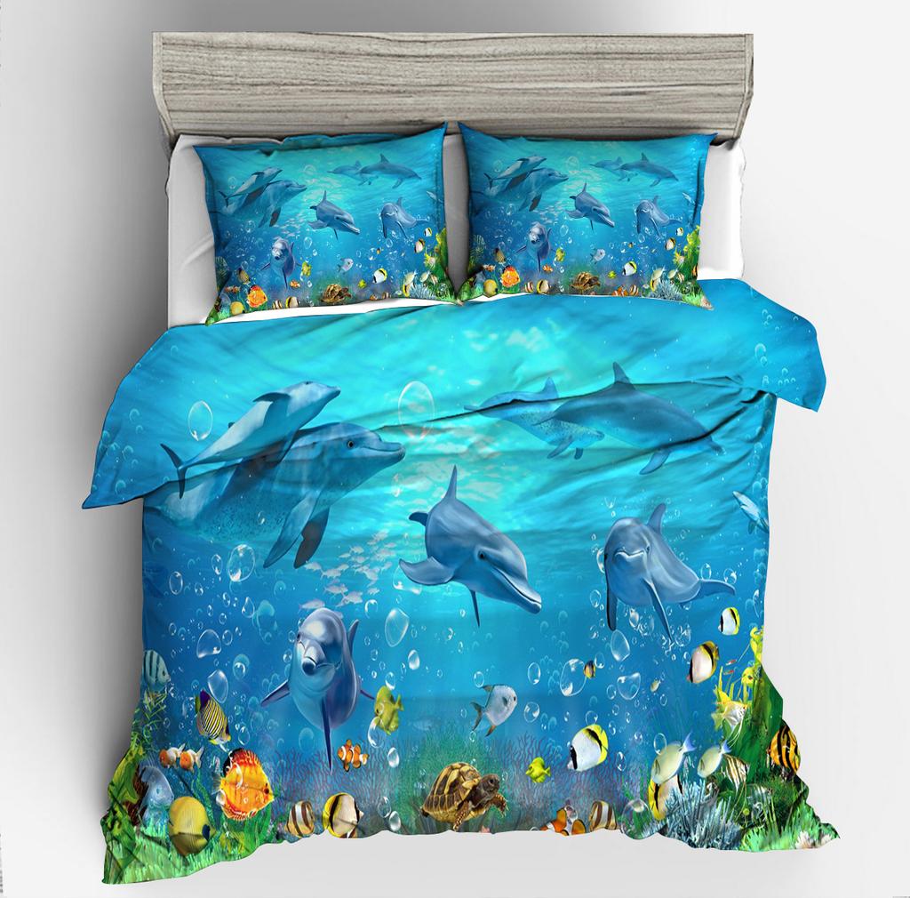 3D Digital Printing Underwater World Dolphin Series Quilt Set Three-Piece Set