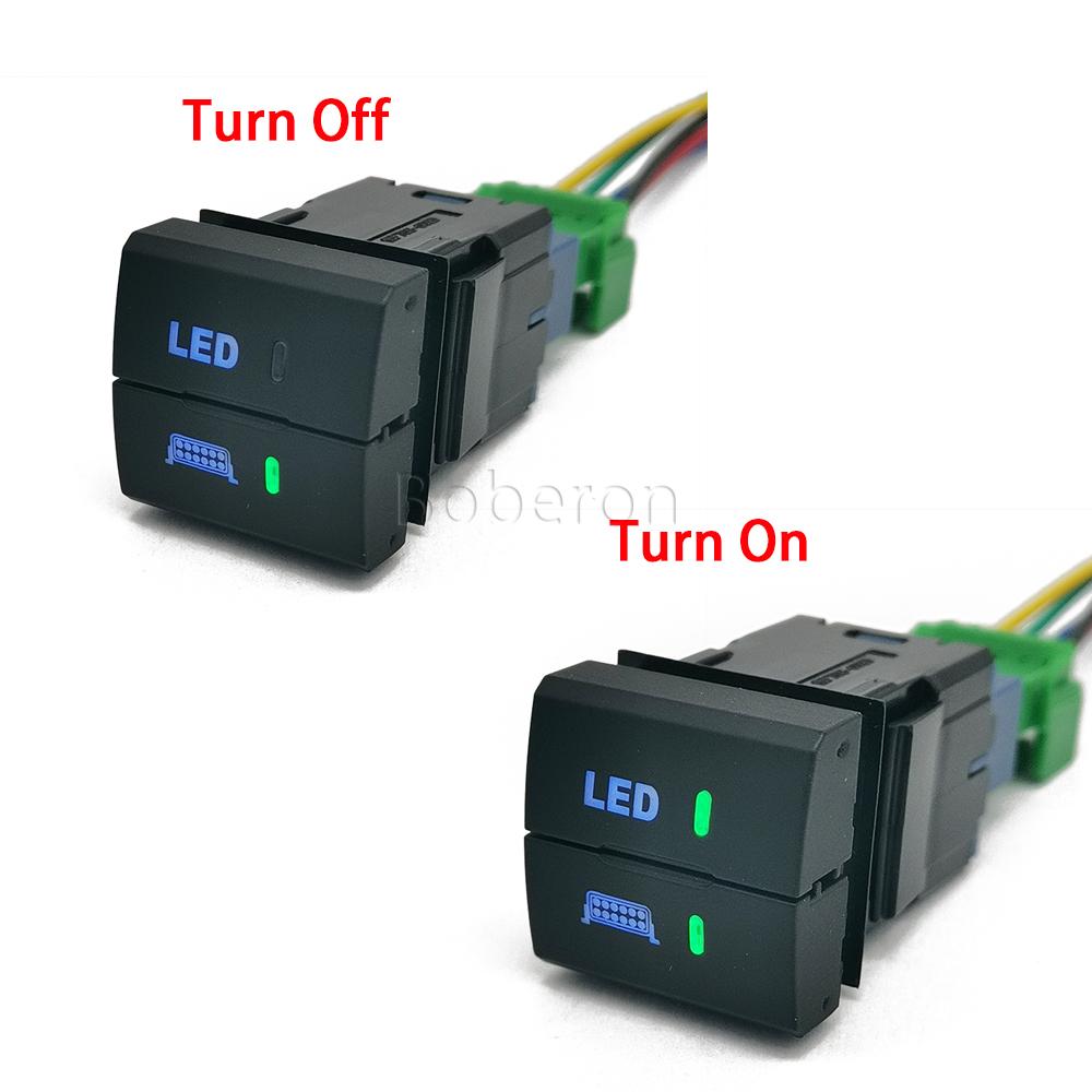 1PC Car Modified Dual Switch LED DRL Fog Light Spotlight Radar Switch Button with Wire for Toyota Prado Senna LC300 Accessories