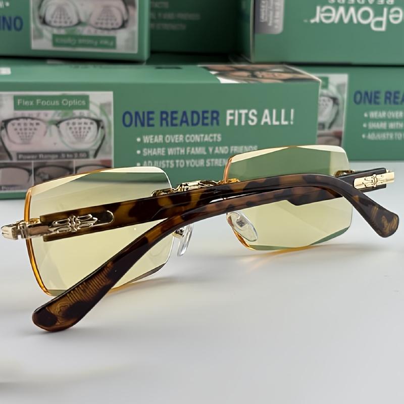 Intelligent Zoom Presbyopia Glasses for Men & Women - Frameless Brown Crystal HD Far Sighted Glasses with Anti-Blue Light & Anti-Fatigue Design