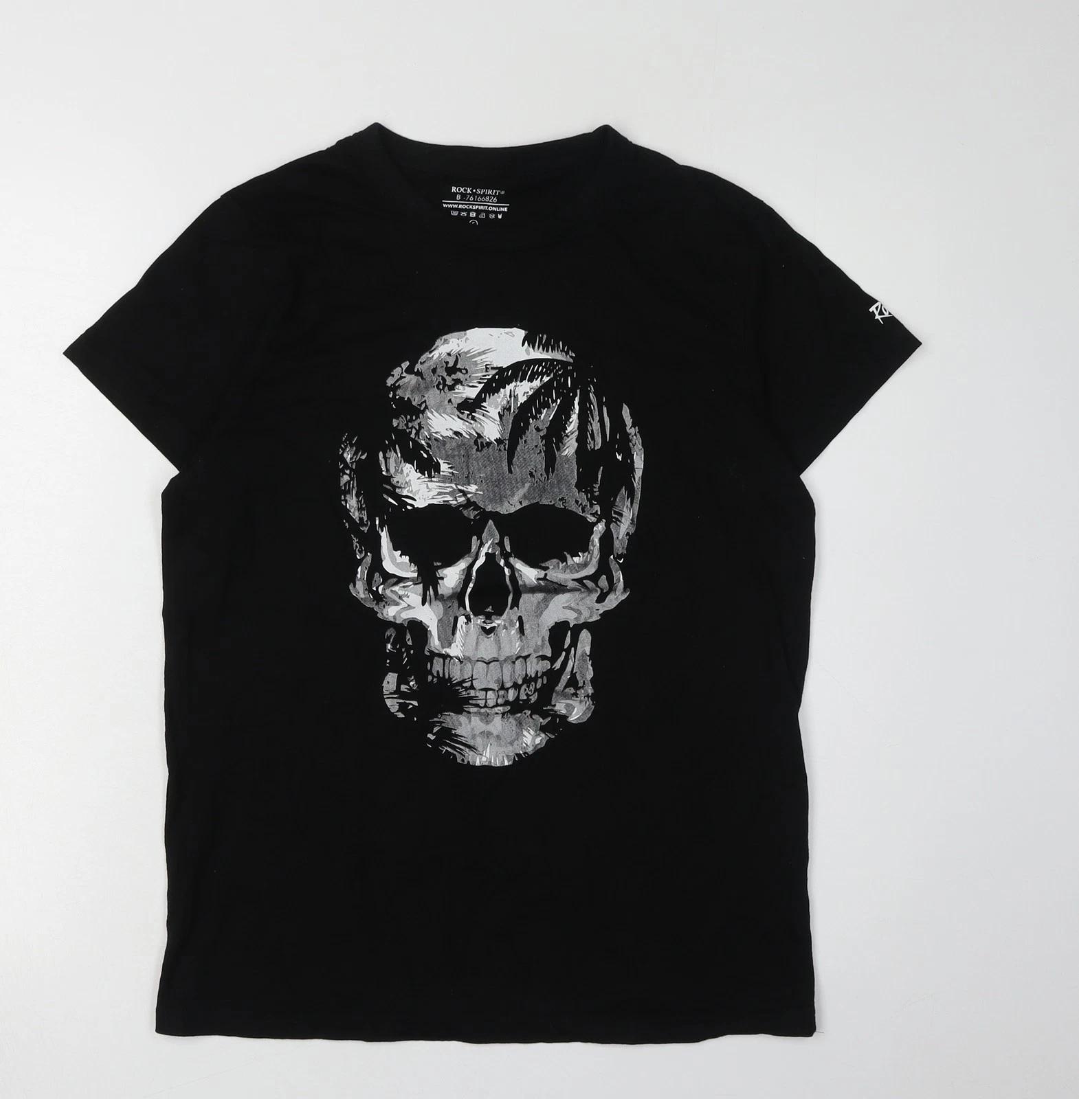 Rock Spirit Men s Black Skull Graphic T-Shirt S S