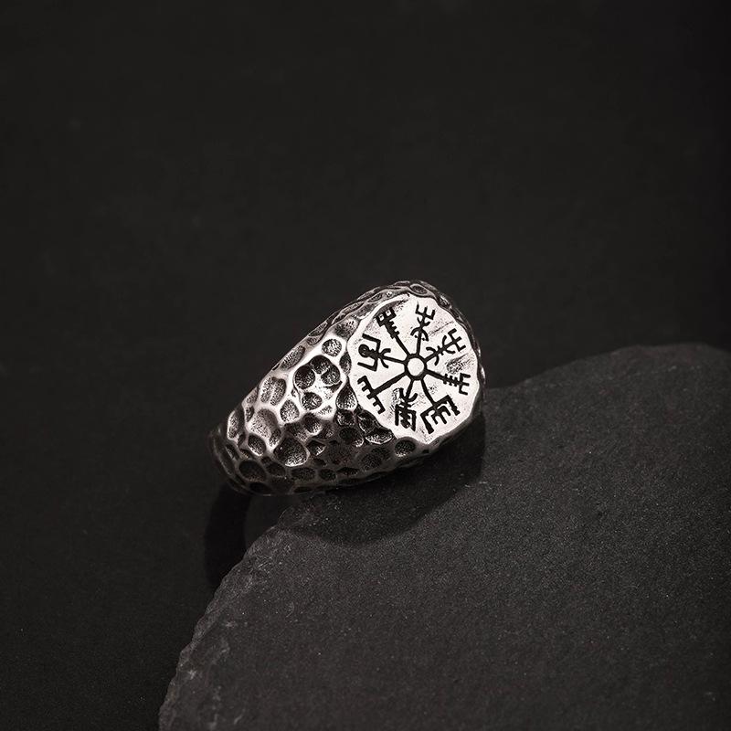 Retro Antique Viking Vegvisir Rune Compass Ring For Men Punk Gothic Open Ring Handmade Salior Accessories Creative Sea Gift