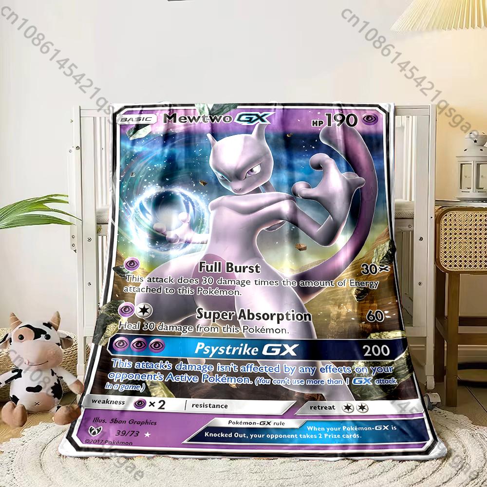 Multiple Sizes Pokémon Mewtwo Card Print Blanket Adult Children Warm Blankets Home Travel Car Soft Comfortable Blanket for Gifts