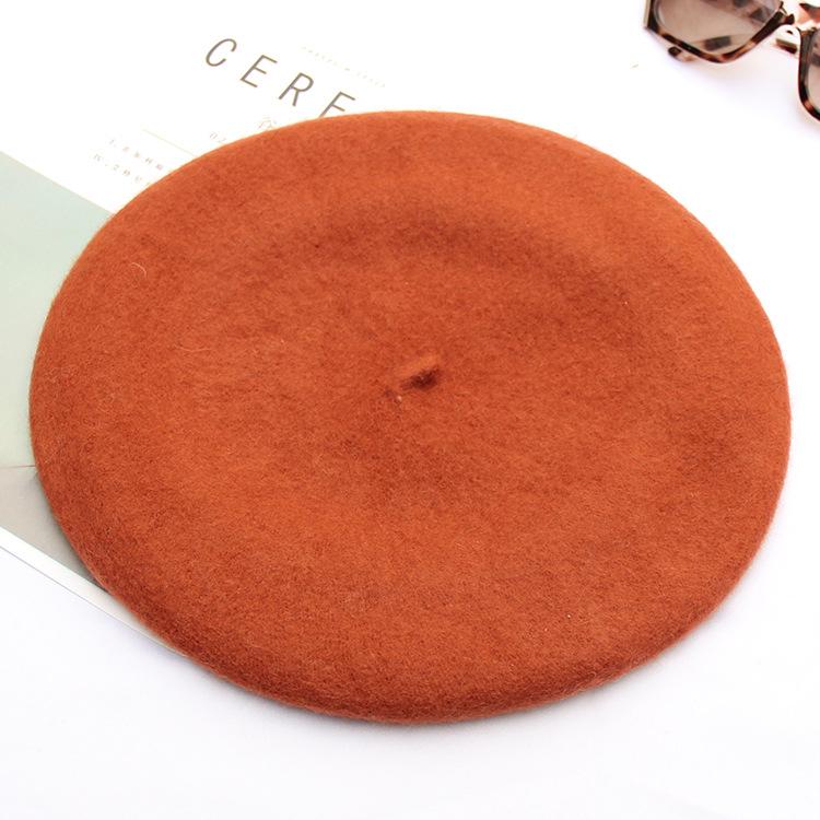 

Осінньо-зимовий жіночий однотонний берет з легкої дошки з вовни, ретро, простий, модний, капелюх художника, капелюх-бутон M（56-58cm） brick червоний колір