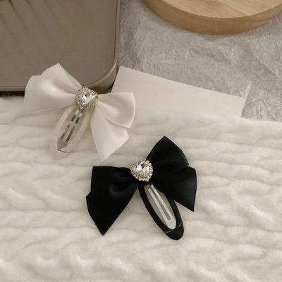 Fermacapelli da Donna Bordi Lisci Fiocco in Raso Liscio Strass Scintillante Clip BB Arrotondata Accessorio per Capelli