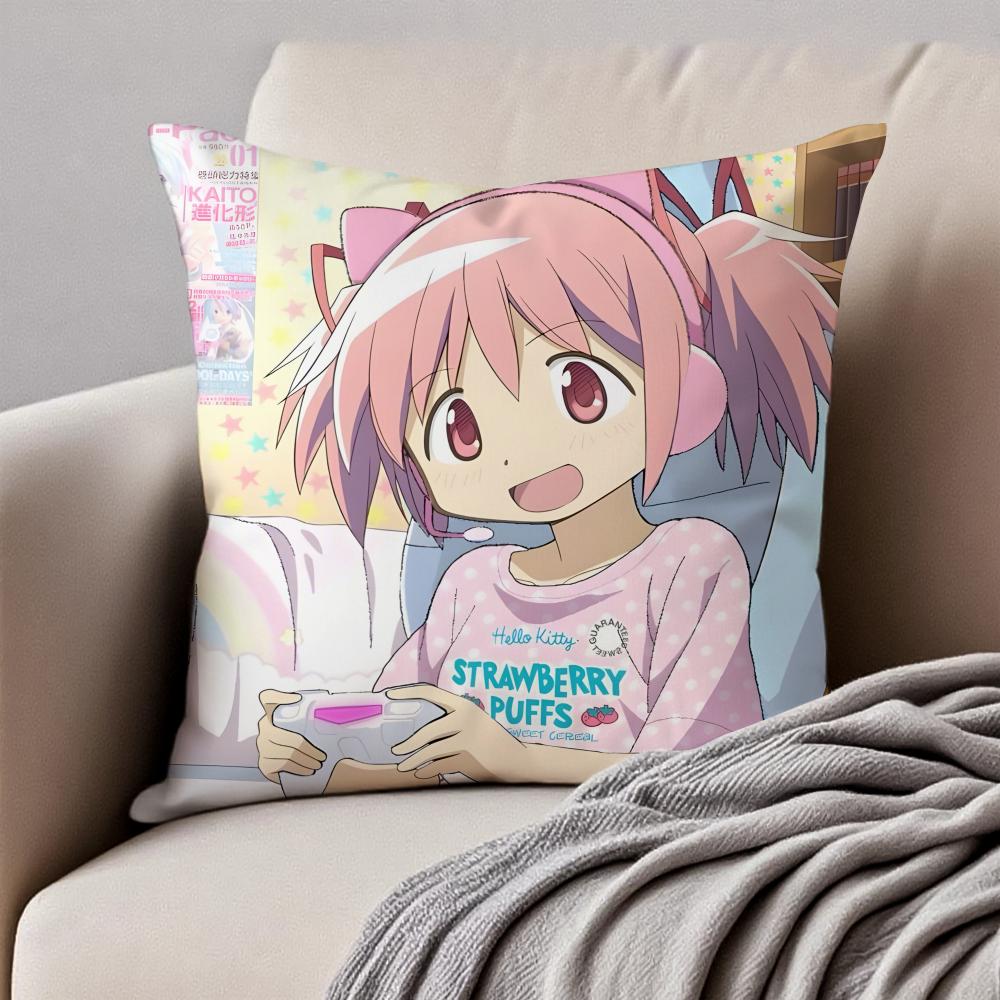 Cute Japanese Anime PPuella Magi Madoka Magica Cushion Cover Pillowcase Antidustmite Invisible Zipper Short Plush Sofa Cushion