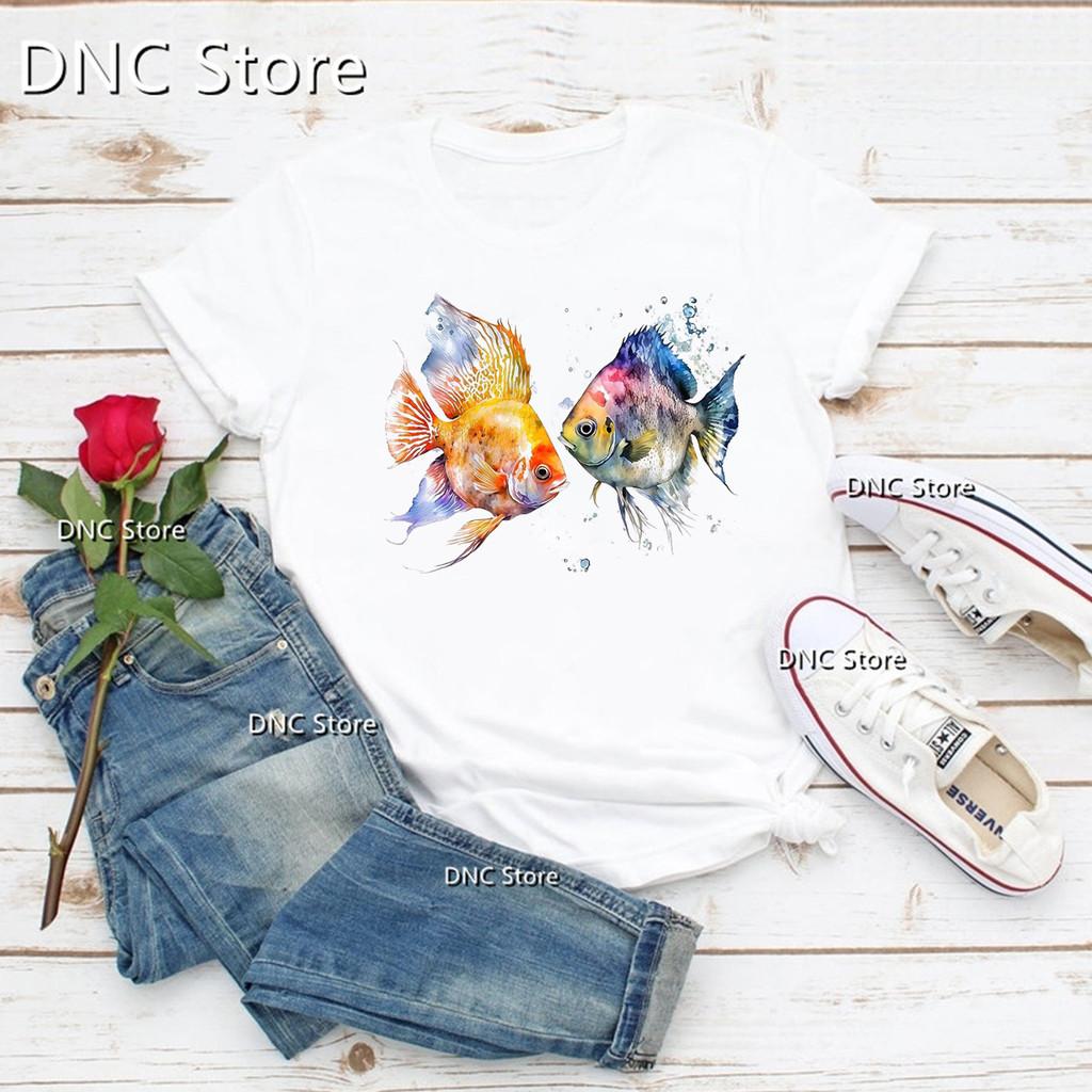 Newly Arrived Women'S T-Shirt Funny Marine Life dolphin Cartoon Print Tshirt Fashion 90s Tshirts Summer Femme T Shirt Tops