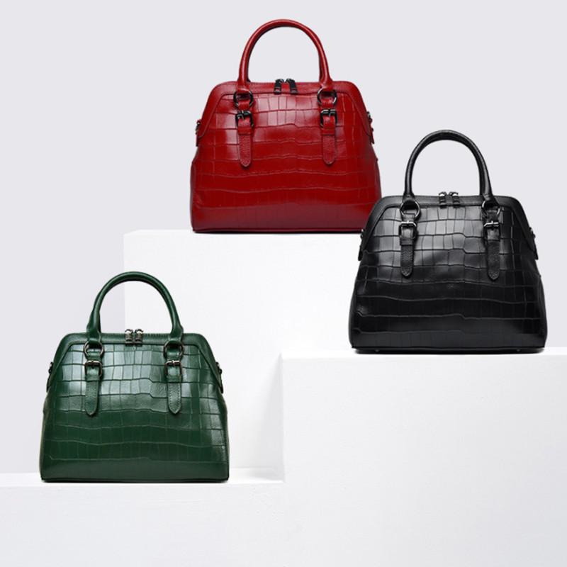 Real Leather Shell Bag, New Fashionable Crocodile Pattern Cowhide Women's Handbag, Single Shoulder Crossbody Bag, Large Bag for Women