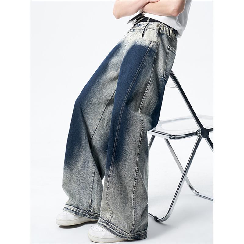 Trendy brand gradual change jeans men's and women's summer American high street wide-leg pants design sense loose slightly pull trousers