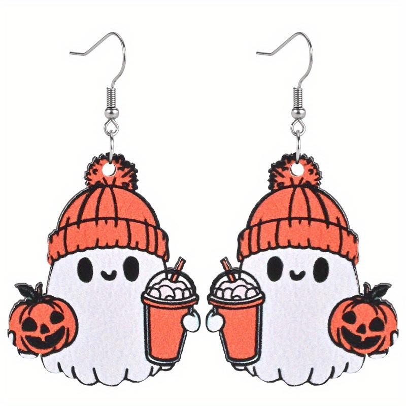 

Halloween And Christmas Ghost Wooden Pendant Earrings For Women