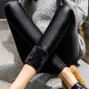 Plus Size Women Glossy Leggings Winter Oversized Velvet Warm Leggings Skinny Pants High Waist Black Leggings
