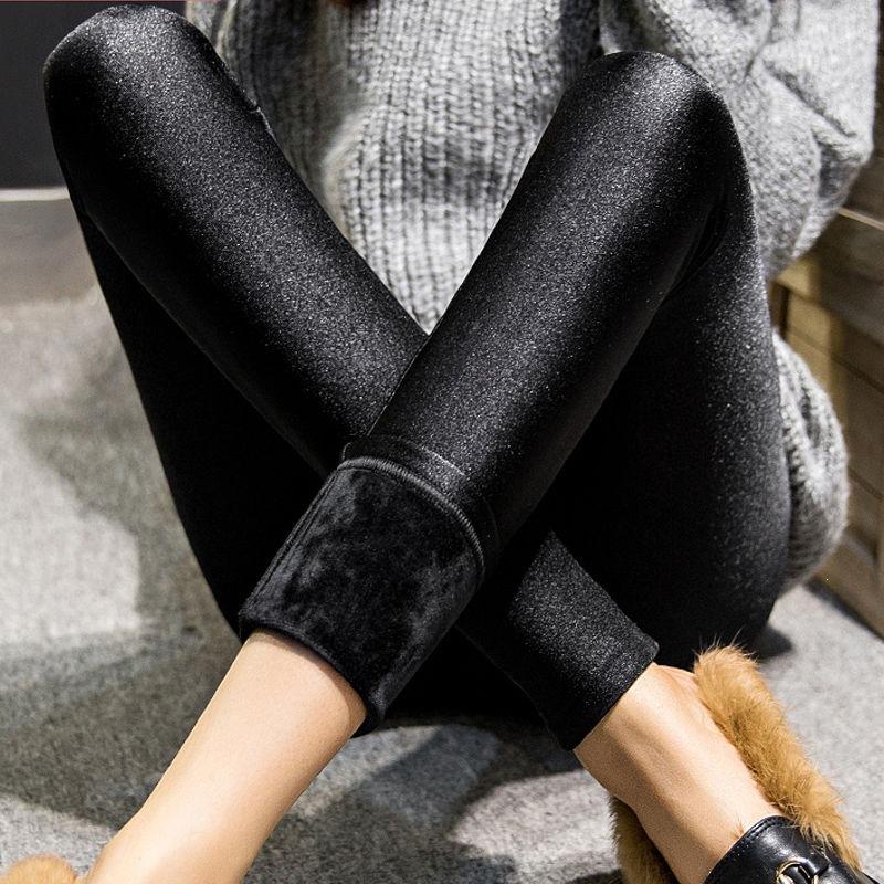 Plus Size Women Glossy Leggings Winter Oversized Velvet Warm Leggings Skinny Pants High Waist Black Leggings