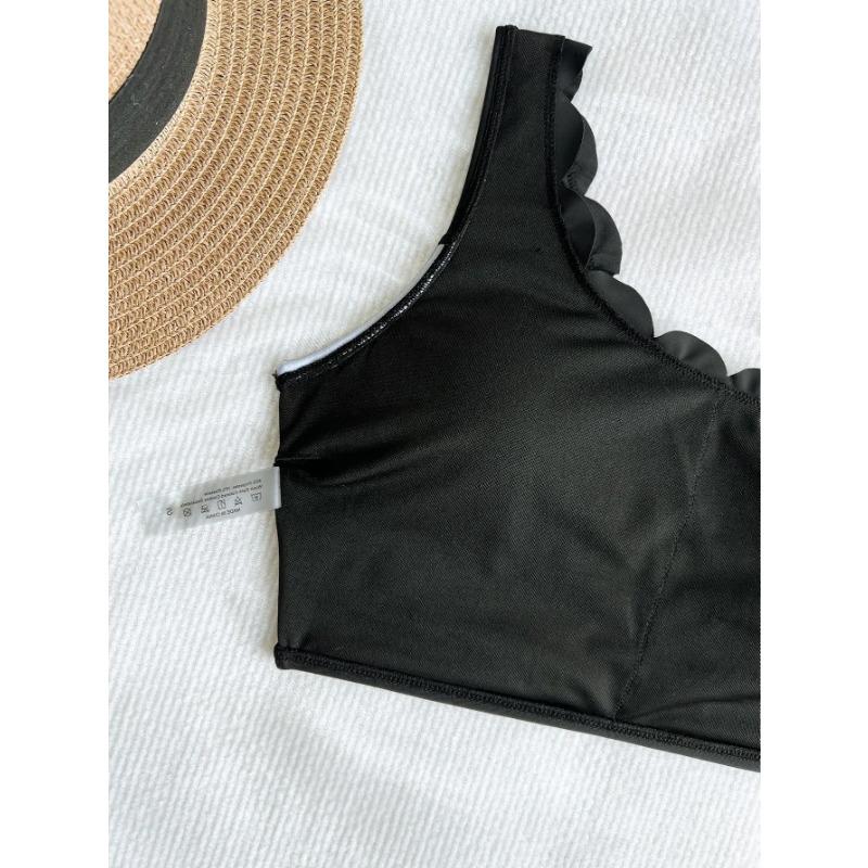 Sexy Black White Patchwork Bikini Women Ruffles One Shoulder Push Up High Waist Swimsuit Summer Bathing Suit Vacation Swimwear