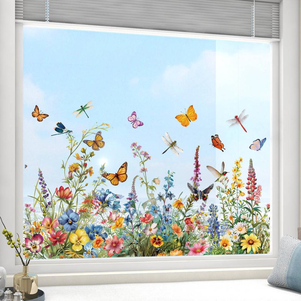 Green Plants, Flowers, Butterfly Wall Stickers Window Stickers Glass Window Room Decoration Electrostatic Stickers