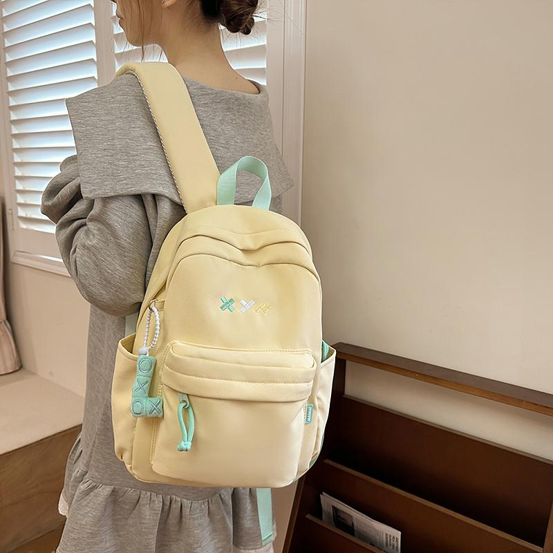 Student Schoolbag Women's Nylon Backpack Lightweight Solid Color Backpack Travel Bag