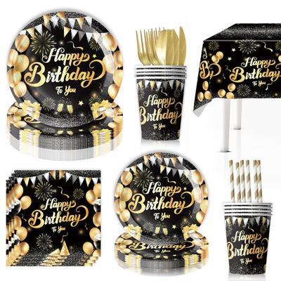 Disposable Party Supplies Black Gold Brilliants Theme Food Safe Ink Printing For Indoors Outdoor Gatherings