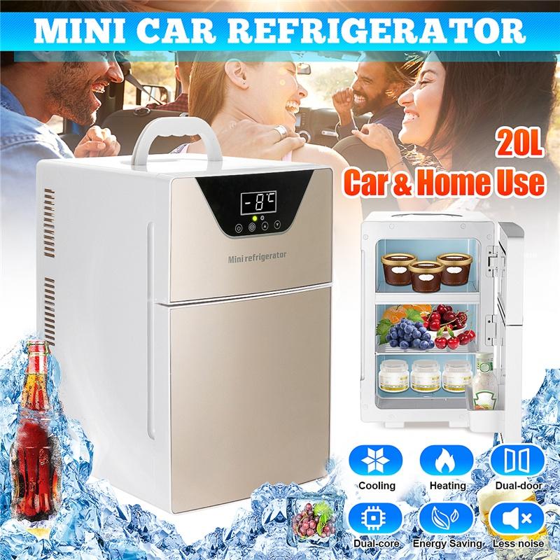 Dual-door Portable Car Refrigerator Temperature Display Freezer Warmer Outdoor DC 20L Mini Fridge Car Home Use for Camping Picnic DC 12V