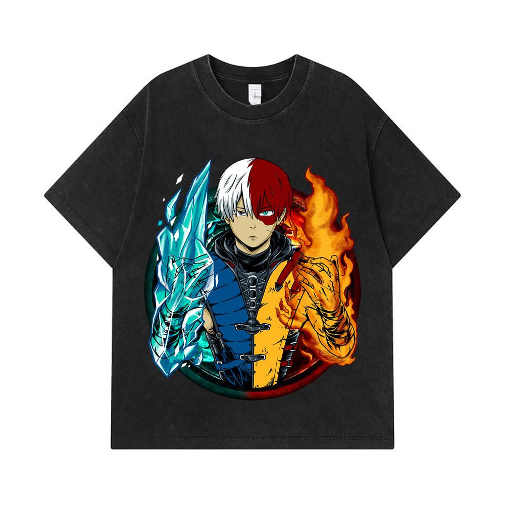275 GSM Washed T-shirts 100% Cotton My Hero Academia V4 Shoto Print Unisex Heavy Cotton T Shirt