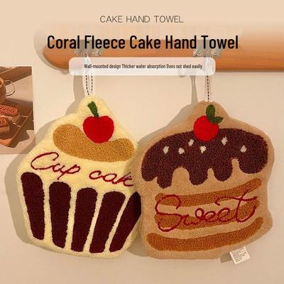 Coral Fleece Hanging Hand Towel - Thick, Absorbent, Cute Design for Kitchen or Bathroom
