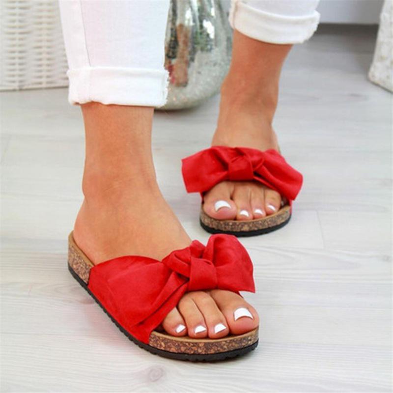 Women's Summer Cork Flat Bow Flip Flops, Size 35-43, Versatile Style