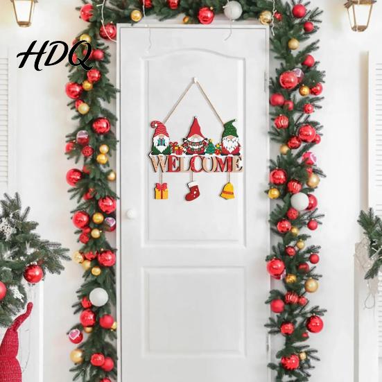 Cartoon Gnome Wall Art Christmas Wooden Welcome Hanging Sign Elf Decor with Gift Bell Door Sign Charms Rustic Farmhouse Ornament for Indoor Outdoor