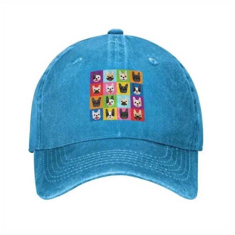 French Bulldog Grid Pop Art Baseball Cap Adjustable Cotton Casual Hat for Men Women Gift