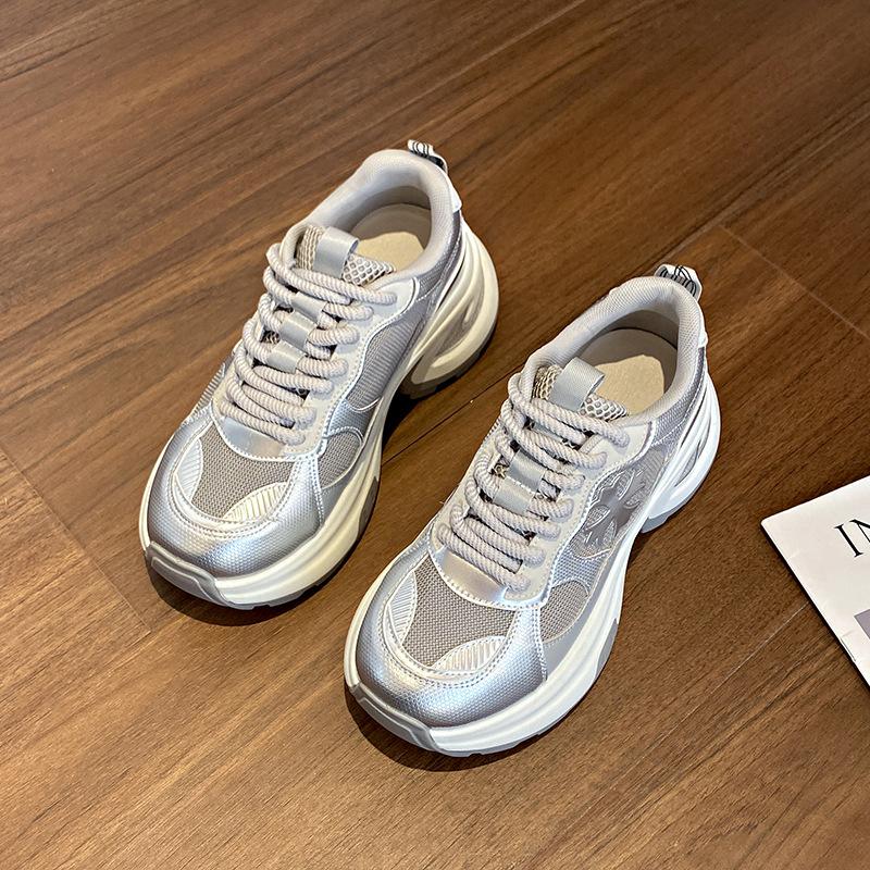 Cross flower thick-soled lace-up sports dad shoes women's 2025 new wear-resistant casual heightening women's shoes heightening and wear-resistant