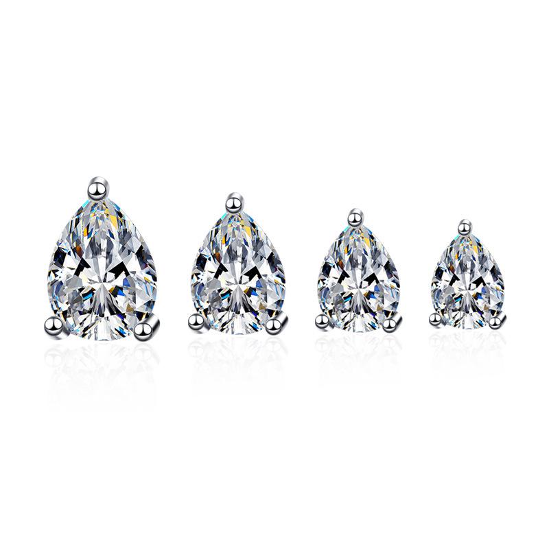 Baolaixing 2023 S925 Silver Water Drop Stud Earrings with Single Diamond