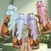 1PC Two Cats Drink Beverage Print 750ml Color Plastic Sports Water Bottle Leakproof Flip Straw Lid Suitable for Sports Office Home Use
