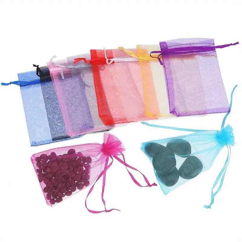 100PCS Multicolored Mesh Gift Bags with Drawstring Transparent Organza Bags Wedding Parties Valentine's Day Gift Storage Tools