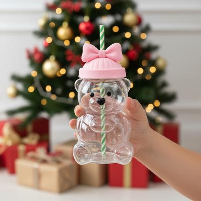 Świąteczny Niedźwiedź Szklany Słoik Uroczy Przezroczysty Zimny Kubek ze Słomką Wielorazowa Butelka na Wodę Tumbler na Napoje Mleczne na Imprezę Świąteczną