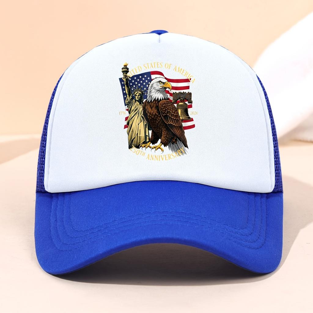 Th Anniversary Trucker Cap for USA Independence Day Featuring a Graphic of The Statue of Liberty And Eagle Flag Perfect