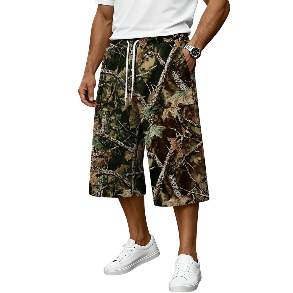 Men's Casual Drawstring Cargo Shorts Plaid Camouflage Pattern for Summer